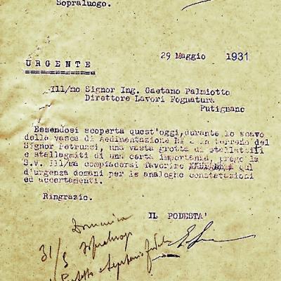 Lettera Ufficiale Ritrovamento Grotte